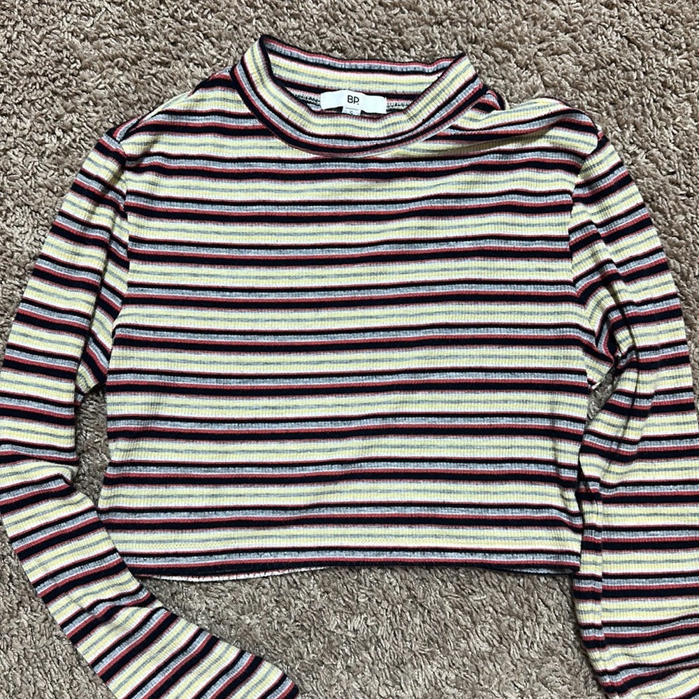 Multi-colored Striped Short Crop Top Long Sleeve